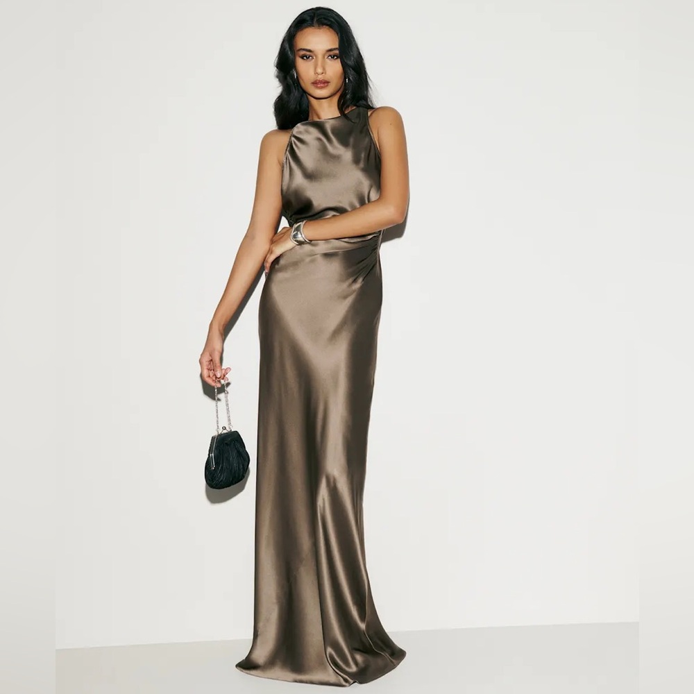 Reformation Anaiis Silk Dress Morel